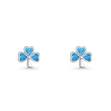 Four Leaf Clover Stud Earring 7mm Lab Created Blue Opal 925 Sterling Silver Wholesale